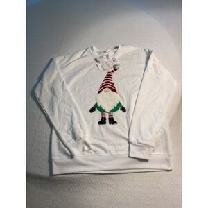 Workshop Republic White Christmas Gnome Sequin Sweatshirt Holiday‎ Top Women S/P